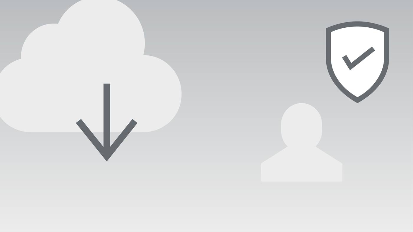 Icon-Composing Cybersecurity: Donwload-Wolke, Person und Sicherheits-Icon
