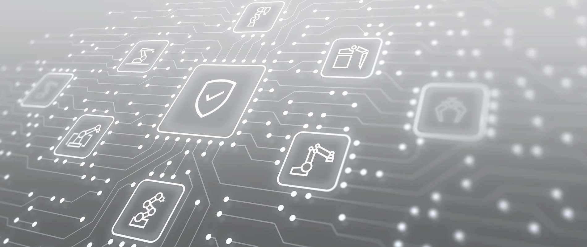 KUKA Cybersecurity-Icons auf schwarzer Leiterplatte