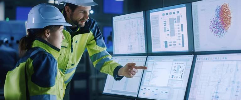 Datengetriebene Produktion: Ingenieure am Bildschirm